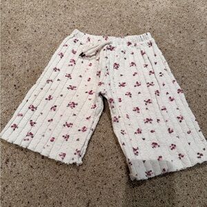 Zara Knit Floral Cream Wide Leg Pants
